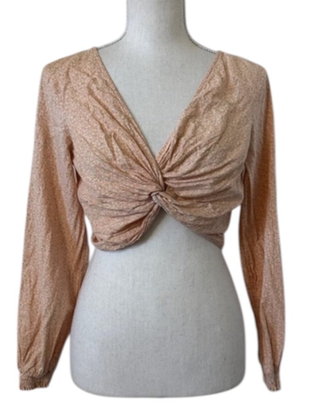 Urban Outfitters Twist-Front Crop Top Women's Size Small Peach Ditsy Floral